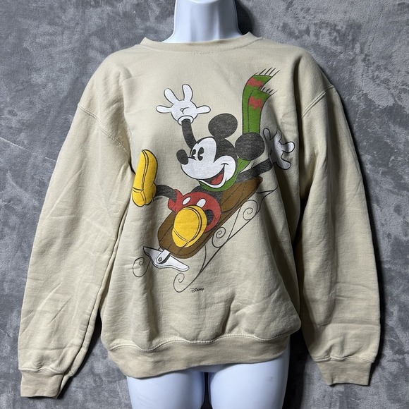 Junk Food Clothing Tops - Disney Mickey Mouse Holiday Sweatshirt XS Beige Junk Food Tees